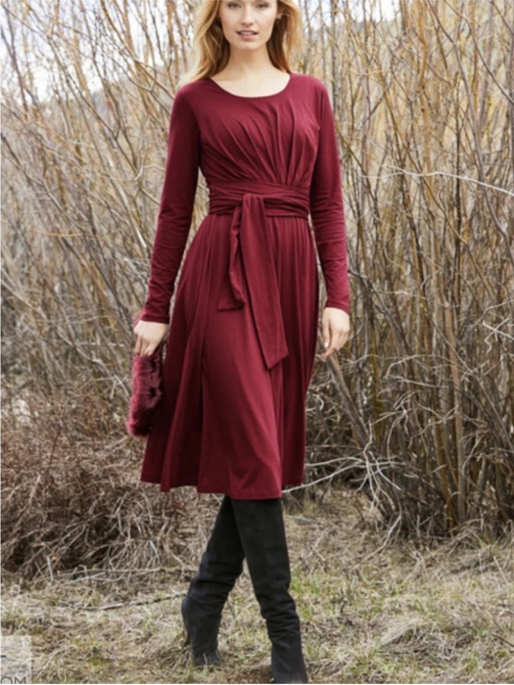 Peruvian Connection Celeste Long Sleeve Tie Waist prima cotton modal Dress large